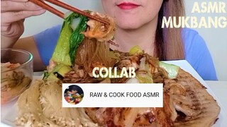 ASMR MUKBANG STIR FRIED GLASS NOODLES GRILLED PORK BELLY ENOKI W/ SOJU COLLAB @RAW & COOK FOOD ASMR