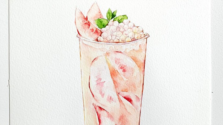 [Watercolour]Drawing a refreshing peach drink
