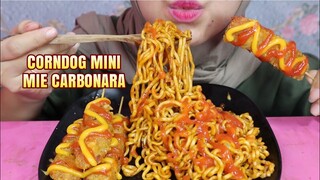 ASMR CORNDOG MINI MIE CARBONARA PEDAS NIKMAT | ULUL ASMR MUKBANG INDONESIA