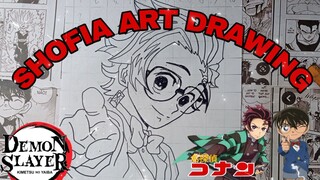 drawing tanjiro dan conan Edogawa