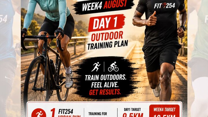 Tuesday outdoor training program. Outdoor cardio workout. Week 4 August training program