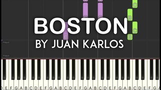 Boston by Juan Karlos synthesia piano tutorial with lyrics [free sheet music]