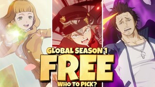SEASON 1 GLOBAL WHO TO GET FOR FREE ?! WHICH UNIT IS MORE META ?! *Black Clover Mobile*