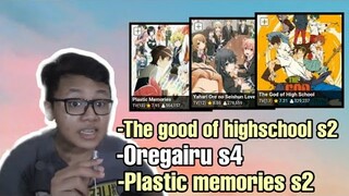 Bahas The god of highschool s2,Oregairu s4,Plastic memories s2-Request subscriber