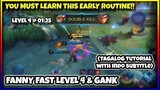 FANNY EARLY GAME ROUTINE FOR FAST LEVEL 4 AND GANKING | FANNY TIPS & TRICKS | MLBB
