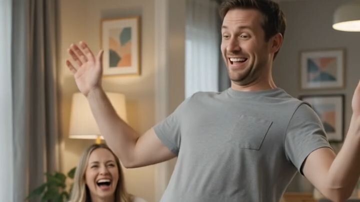 Father dances for serious baby