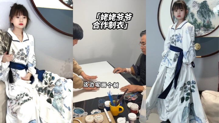 Bà nội may, ông nội vẽ, thế là một chiếc váy phong cách Trung Hoa sẵn sàng!