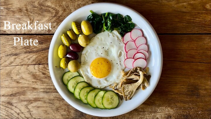 Healthy Breakfast Plate 🥚🥒🍄 | Egg, Spinach & Fresh Veggies