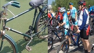 Tim pria berpartisipasi dalam lomba bersepeda sejauh 40 km, mengendarai sepeda "China Post" berukura