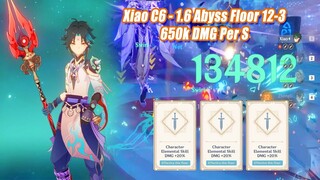 Xiao C6 1.6 Abyss X3 Elemental Skills Buff - 650k DMG Per S Floor 12-3 - Genshin Impact