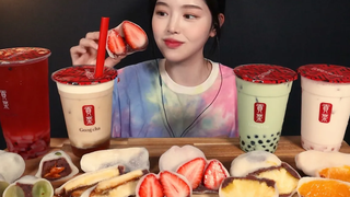 SUB) Fruit Chapssaltteok ชานมไข่มุก Mukbang Mukbang Asmr