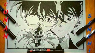 Drawing Conan Edogawa/Shinichi Kudo blackand white  - DETECTIVE CONAN