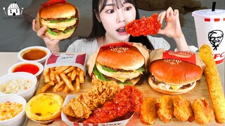 ASMR MUKBANG| 직접 만든 햄버거 양념치킨 치즈스틱 먹방 & 레시피 FRIED CHICKEN AND HAMBURGER EATING