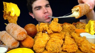 ASMR MUKBANG EXTRA CRISPY FRIED CHICKEN & CHEESY MOZZARELLA CORN DOGS | WITH CHEESE