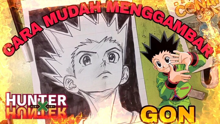 cara mudah menggambar anime HUNTER XHUNTER, GON