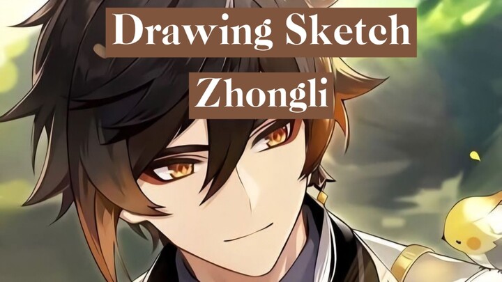 Gambar sketsa Karakter Zhongli (Genshin Impact)