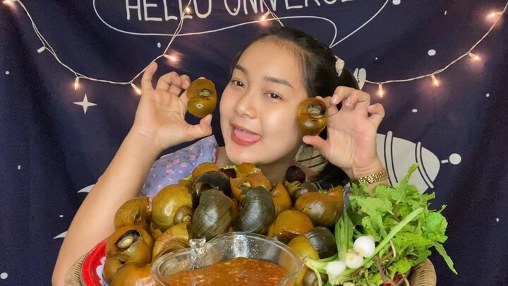 หอยเชอรี่จิ้มน้ำจิ้มแซ่บๆ🔥‼️ หอยตัวใหญ่ๆ น้ำลายแตก🥴💦|อีสานกินยั่ว