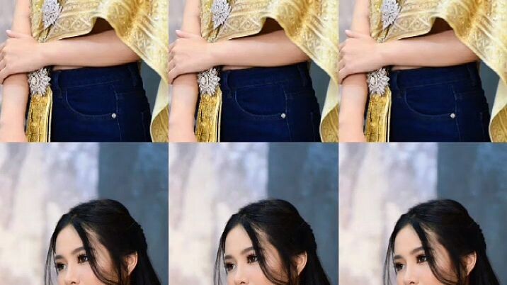 สร้างภาพนางแบบ เอเชีย เกาหลี ญี่ปุ่น ใส่สใบสีทอง ใส่กางเกงยีนส์