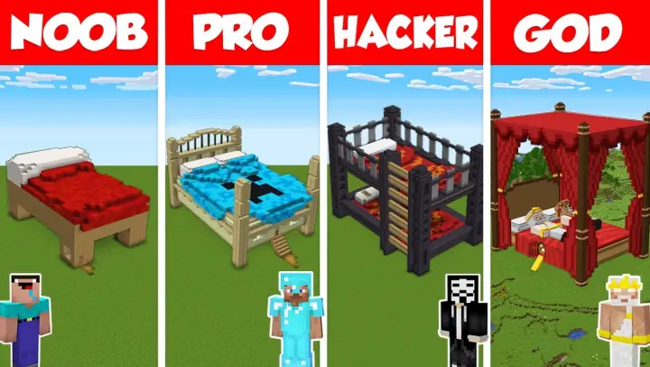 Minecraft TNT BED HOUSE BUILD CHALLENGE - NOOB vs PRO vs HACKER vs GOD / Animation