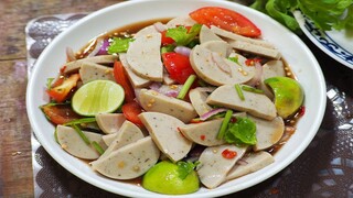 ยำหมูยอน้ำปลาร้า  ยําหมูยอ ใส่อะไรบ้างให้อร่อยง่ายๆ
