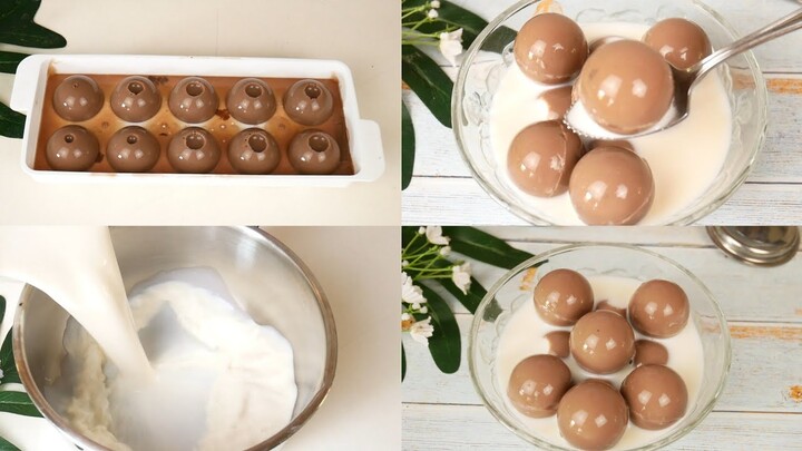 พุดดิ้งโกโก้นมสด พุดดิ้งบอล พุดดิ้งไข่มุก ใช้ช้อนตวงได้ Cocoa & Milk Pudding @Krua Maenai