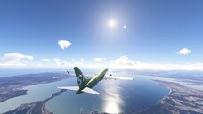 The airplane Boeing 737 Max 8 gains altitude after takeoff.