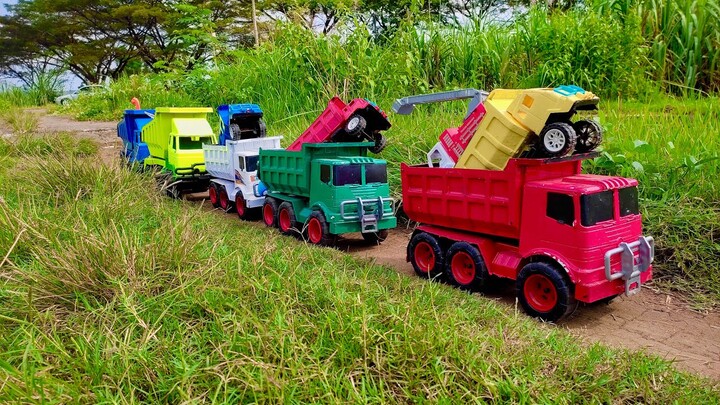 MOBIL TRUK TRONTON OLENG PENUH DINOSAURUS, TRUK MOLEN, DAMKAR, BEKO, EXCAVATOR, BULDOZER,MOBIL BALAP
