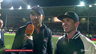 An incredible interview with Ryan Reynolds and Rob McElhenney as Wrexham gain Football League status