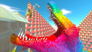 SLOW MOTION RAINBOW SPINOSAURUS EATS FEEDS