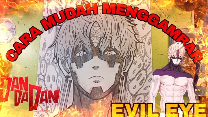 cara mudah menggambar anime DANDADAN evil eye, latar belakang