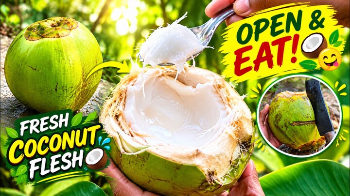 How to Split Fresh Tender Coconut & Eat Soft Jelly Flesh! 🥥🥄 #FreshCoconut #FruitCutting #ASMR