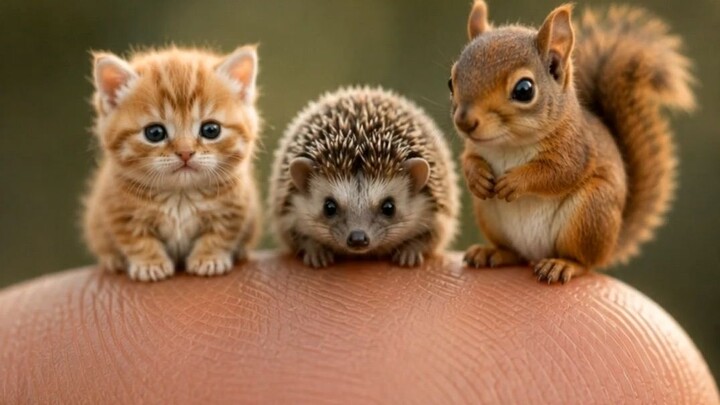A Tiny Squirrel, Kitten & Hedgehog Adventure 🥰     松鼠、小猫和刺猬的迷你奇妙冒险 🥰