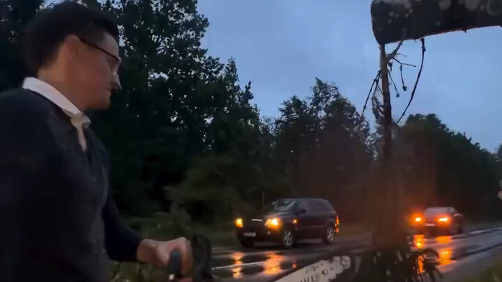 A man’s chainsaw, stashed in his car for years, has been waiting for today—the moment of destiny!