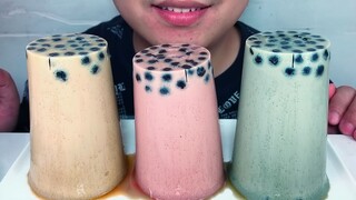 Eat 3 Types Bubble Milk Tea Jelly ASMR