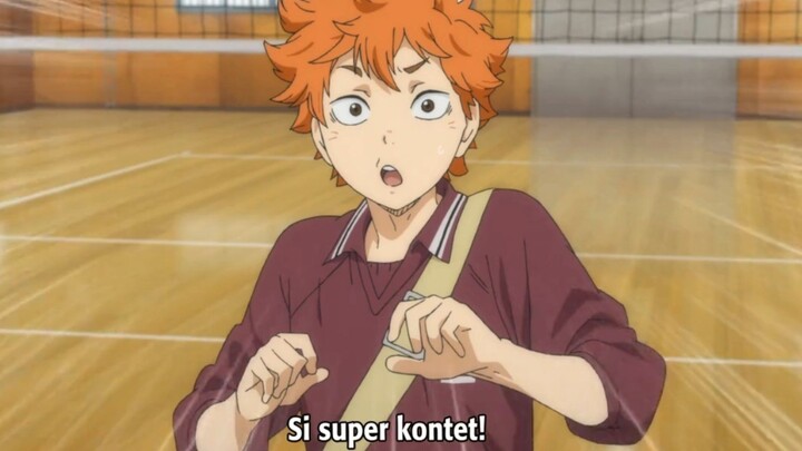 Menggambar ekspresi Hinata saat dipanggil "super kontet" oleh Tanaka