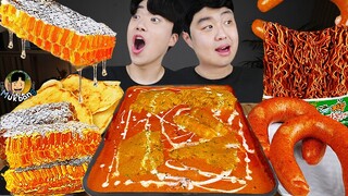 ASMR MUKBANG 직접 만든 대왕 가래떡 떡볶이 불닭볶음면 소세지 먹방 & 레시피 FIRE NOODLES AND CHEETOS Tteokbokki EATING SOUND!