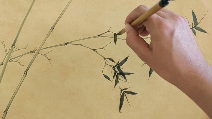 Demonstration process of Chinese painting writing bamboo man freehand bamboo painting method