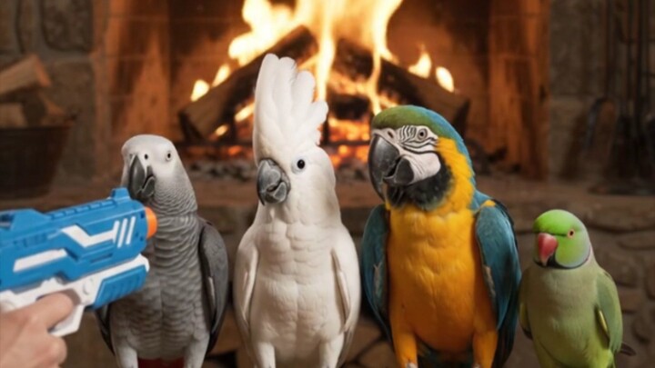 4 Parrots vs Toy Laser Gun 🦜 | Their Reactions Are Hilarious! #treading #ai #growth