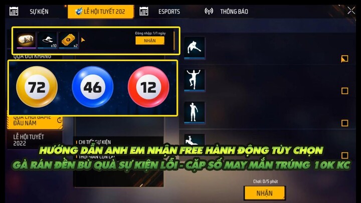 Garena Free Fire|Hướng dẫn anh em nhận Free hành động - Gà rán đền bù cặp số may mắn kiếm 10k KC