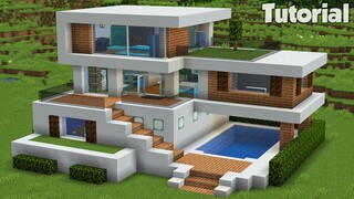 Minecraft: How to Build a Large Modern House Tutorial (Easy) #32 +Interior In Desc