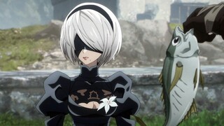 "2B is so cute when she shakes her head to avoid eating fish!"