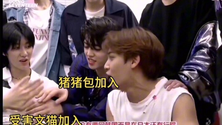 Min Kyu berbicara dengan begitu bersemangat hingga menyemprotkan sesuatu ke kucing kecil Wen Junhui.