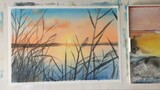 Suitable for novice watercolor sunset landscape painting, simple watercolor painting for beginners