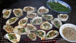 Hào nướng mỡ hành, đọt bình linh, muối tiêu chanh - Bin Đen Miền Tây # 292