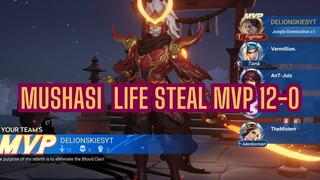 MUSHASI LIFE STEAL BUILD MVP 12 -0 🔥 HONOR OF KINGS