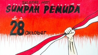 Cara menggambar poster sumpah pemuda || Menggambar tema hari sumpah pemuda