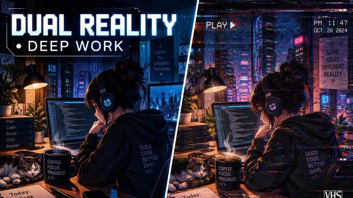 Dual Reality Focus Music for Deep Work | VHS & Flash Ambient LoFi Beats to Boost Productivity