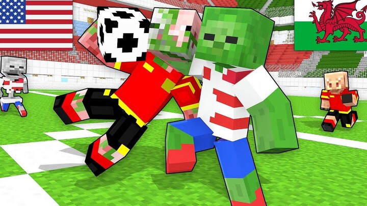 Monster School USA vs Wales - การแข่งขัน WORLD CUP 2022 - FootBall Challenge Minecraft Animation