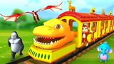 Funny Animals Dinosaur Train in Zoo Monkey and Elephant Train Ride | Jungle Animals 3D Cartoon Video