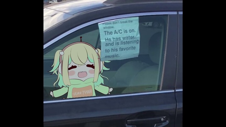 Pika listens to her favorite song in an air-conditioned car